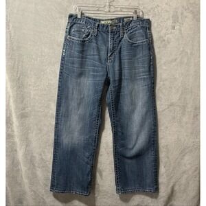 BKE‎ Seth Men's Jeans Blue Wash 33S (35x26) Denim Stretch Distressed Whiskered